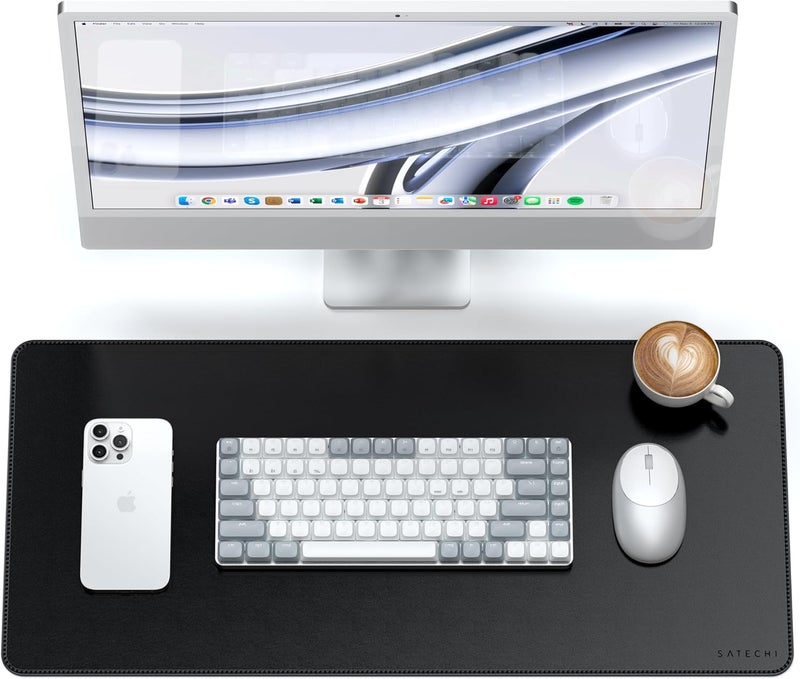 SATECHI Vegan Leather Desk Mat, Large Mouse Pad Scratch and Water Resistant, Easy to Clean, Desk Pad for Office and Home, 26.8” x 12.4” x 0.1” - Black - Image 1